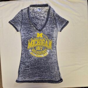 Rivalry Threads Michigan Wolverines Burnout V-Neck T-Shirt Gray Womens Small 3/5